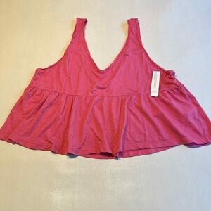 Abound Womens Large Pink Sleeveless Peplum Tank Top V-Neck Blouse Flowy Casual